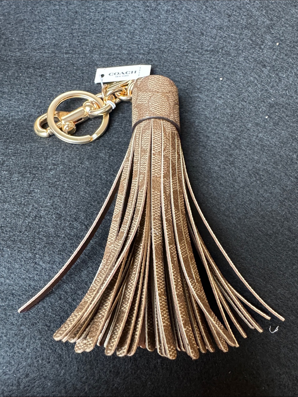 Coach Metallic Bronze Leather Tassel Key & Card Holder Charm